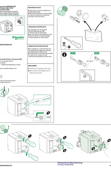 schneider施耐德ComPact NSX_NSJ_ FPower NSX_GV7 - Motor mechanism keylock - 说明页